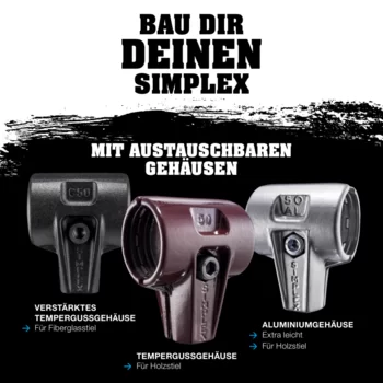                                             SIM­PLEX-Schon­häm­mer TPE-soft / Plastik; mit verstärktem Tempergussgehäuse und Fiberglasstiel
 IM0014707 Foto ArtGrp Zusatz de
