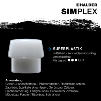                                             SIM­PLEX-Vor­schlag­häm­mer Gummikomposition, mit Standfuß / Superplastik; mit Tempergussgehäuse und Hickorystiel
 IM0014712 Foto ArtGrp Zusatz de
