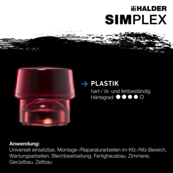                                             SIM­PLEX-Schon­häm­mer Plastik / Weichmetall; mit verstärktem Tempergussgehäuse und Fiberglasstiel
 IM0014713 Foto ArtGrp Zusatz de

