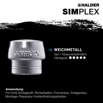                                             SIM­PLEX-Schon­häm­mer Superplastik / Weichmetall; mit Tempergussgehäuse und hochwertigem Holzstiel
 IM0014715 Foto ArtGrp Zusatz de
