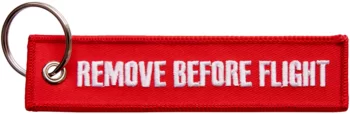 Tiras de ad­ver­ten­cia tejido, bordado con la inscripción "Quitar Antes del Vuelo"